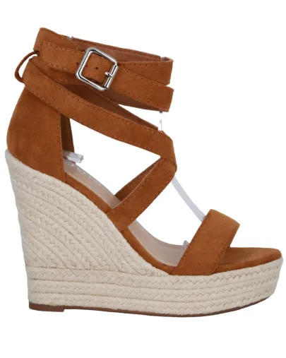 SANDAŁY NA KOTURNIE ESPADRYLE DAMSKIE ZAMSZOWE BUTY LETNIE CAMEL