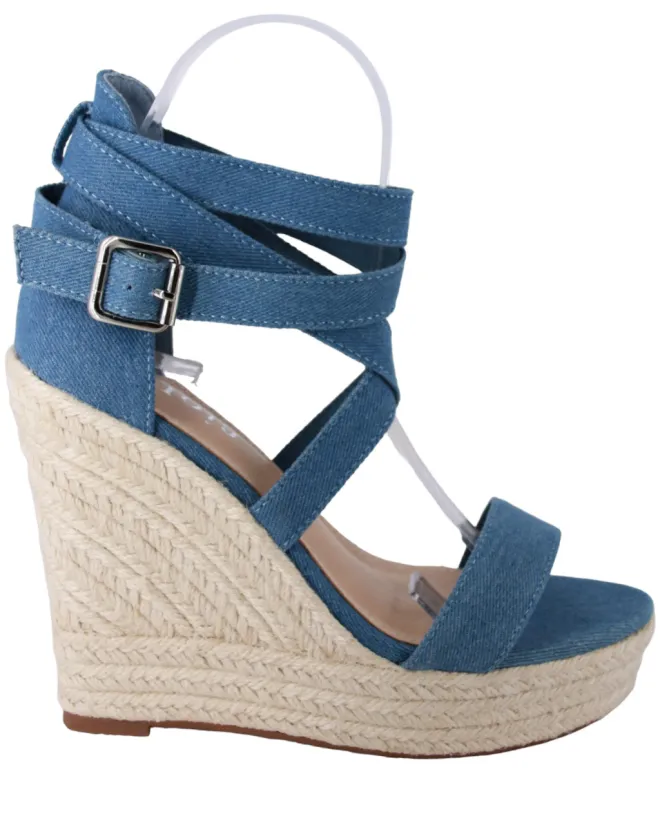 SANDAŁY NA KOTURNIE ESPADRYLE DAMSKIE ZAMSZOWE BUTY LETNIE BLUE JEANS