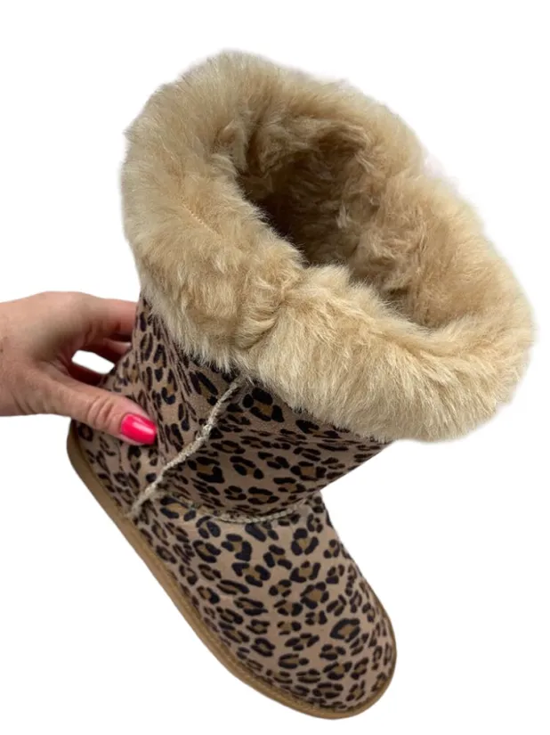 ŚNIEGOWCE DAMSKIE OCIEPLANE ZAMSZOWE LEOPARD PANTERKA BUTY