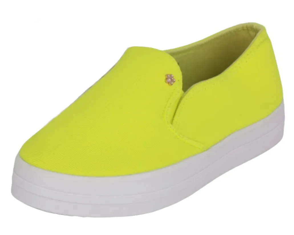 NEONOWE TRAMPKI NA BIAŁEJ PLATOFMRIE SLIP ON WSUWANE WYGODNE LIMONKOWE