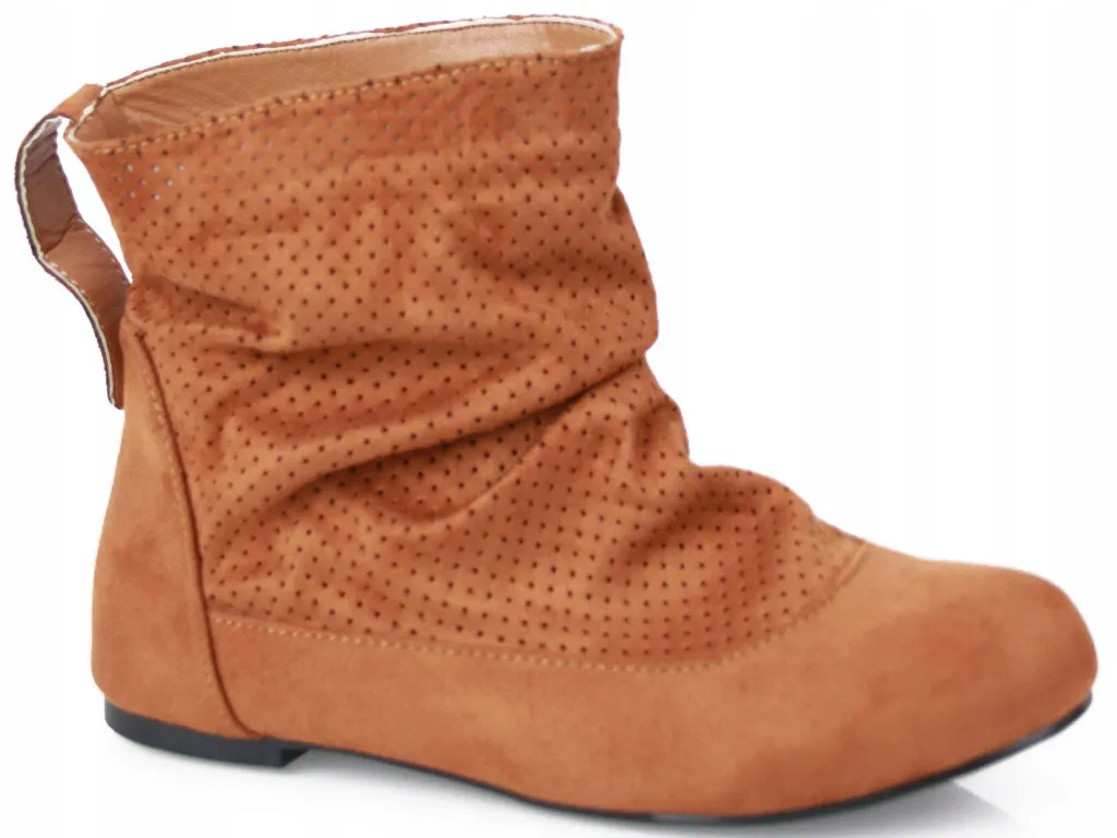 BOTKI AŻUROWE ZAMSZOWE BUTY CAMEL G8SR2301